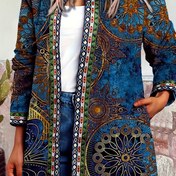 Resim Eski Paisley Desenli Kadın Rahat Hafif Açık Önlü Hırka 