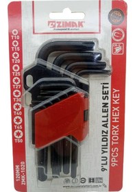 Resim Zimak 9lu Torx Delikli Alyan Seti Mıknatıslı 120mm Zmk1020 