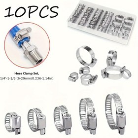 Resim 10 Adet Paslanmaz Çelik Boru Kelepçesi Kiti - Solucan Dişli ile Kolay Sıkılabilir, 1/4" ile 1-1/8", Tesisat ve Otomotiv Projeleri için İdeal 