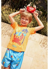 Resim DeFacto Erkek Bebek 2'li Takım Yengeç Baskılı Kısa Kollu Tişört Esnek Belli Deniz Şortu E3521A525SMOG313 Turuncu 