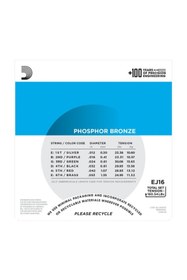 Resim Daddario D'Addario EJ16 Takım Tel Akustik Gitar Teli Phosphor Bronze 12-53 