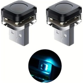 Resim Hightower 2 Adet Mini Araç Usb Led Iç Aydınlatma Mavi Ortam Lambası Ev Dekor Aksesuar 