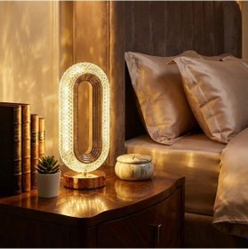 Resim Buffer Oval Şeklinde Kristal Led Masa Lambası Dokunmatik, 3 Renk Işık Modlu, Şarjlı Dekoratif Gece Lambası Şeffaf 