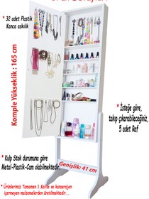 Resim First Mobilya Yıldız Demonte Ayaklı Aynalı Takı Dolabı Hediyelik Çok Amaçlı Takı Dolabı Beyaz 