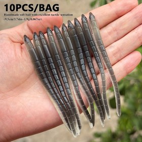 Resim 10 adet El Yapımı Yumuşak Balıkçılık Yemleri 3D Gözlerle - İnce 9.5 cm Yeniden Kullanılabilir Silikon ve PVC Solucan Yemleri, Levrek, Kedi Balığı, Sazan için Tatlı Su Yüzücüleri (Gri, Her biri 1.9g, Poşetli), Balıkçılık Yemi 