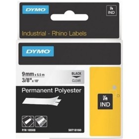 Resim Dymo Rhinopro Sabitpolyester Şerit 9 mm x 5,5 m Şeffaf Siyah 18508 