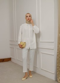 Resim MOONSC Kadın Bel Bağlamalı Ve Taş Detaylı Tesettür Gömlek 