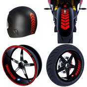 Resim Moto Rider 4'lü Sticker Seti Bayrak Kırmızı İç Dış Jant Şeridi Kask ve Çamurluk Çınar Extreme 