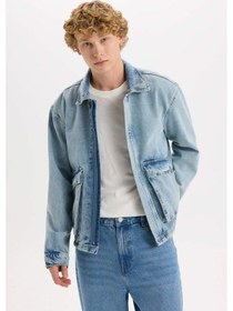 Resim DeFacto %100 Pamuk Polo Yaka Cepli Fermuarlı Jean Ceket D5884AX24AUNM28 