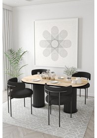 Resim Avvio Retro Teddy Sandalye Ptt Silindir Ayak 80x160 Ovalyemek Masası Mutfak Masası Masa Sandalye Takımı Akça 