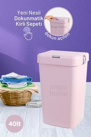 Resim ongu home Tekli Kirli Sepeti Çamaşır Sepeti Dokunmatik Kirli Sepeti Pembe 