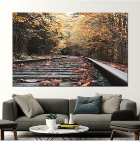 Resim 80x160cm 1 Parça Kanvas Tablo, Tren Yolu Posteri, Orman Kanvas 