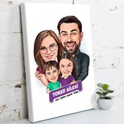 Resim Kız ve Erkek Çocuklu Aile Karikatürlü Kanvas Tablo 