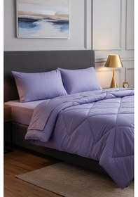 Resim Satin Pollysaten Comforter Çift Kişilik Yorgan Seti Lila Lila 