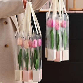 Resim 5'li Set, Sevgililer Günü İçin Katlanabilir Çiçek Kutusu, Çiçek Tutma İçin Şeffaf Tek Tüp Kutusu, Gül ve Lale Paketleme, Floristler ve Hediye Paketleme İçin İdeal. 