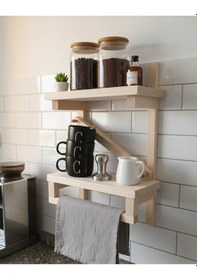 Resim Naturadesign 40x30 Cm Vidasız Yapışkanlı Doğal Ahşap Mutfak Rafı -raflı Baharatlık Ve Havluluk Bej 