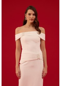 Resim Carmen Kadın İşlemeli Krep Söz Elbisesi Nikah Elbisesi 58658 Beyaz Beyaz 