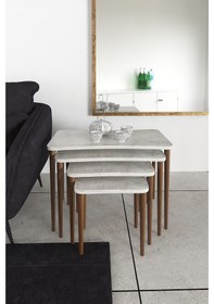 Resim Selena 4Lü Zigon Sehpa Ahşap Ayaklı Salonseti Sehpası Kristal 