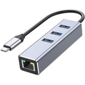 Resim Alfais 5224 Type C To Usb 3.0 Ethernet Gigabit Rj45 3 Port Hub Çoklayıcı Adaptör 