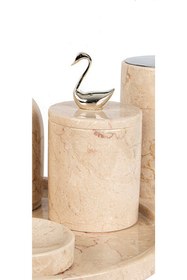 Resim MIARIK DESIGN & DEKORASYON Dekoratif Bej Mermer Pamukluk Gümüş Sılver Kuğu Detaylı 