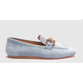 Resim Hakiki Deri Mavi Süet Kadın Loafer - Mavi 