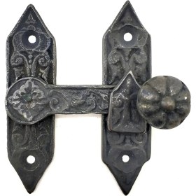 Resim Antika Tarz Dekoratif Pirinç Kapı, Pencere Mandalı - 86X72 Mm, Oksit 