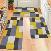 Resim 1 adet Kalın 1.1cm Sarı ve Gri Desenli Mutfak Matı - Kaymaz, Dayanıklı Polyester Lifli Zemin Matı, Mutfak, Oturma Odası, Veranda ve Balkon Dekoru için, Makine Yıkanabilir, Mutfak Dekor Matı|Geometrik Desen Matı|Dayanıklı Zemin Matı, Mutfak Zemin Dekoru 