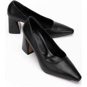 Resim Kadın Kalın Topuklu Stiletto Siyah Düz Model Sivri-3597 Siyah 