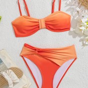 Resim Kadınların Ruched Detaylı, Renkli Gradyan Bikini Takımı - Yüksek Esneklikli Polyester Kumaş, Bağcıklı Askılar ve Çıkarılabilir Dolgular, Yazlık Moda Plaj Kıyafeti, Plaj Kıyafeti|Ruched Detay Tasarımı|Polyester Kumaş 