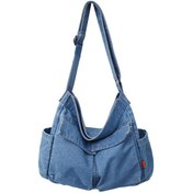 Resim Teltree Genç Kızlar Ve Kadınlar İçin Retro Stil Denim Omuz Çantası - Hafif Ve Geniş Kapasiteli Açık Mavi 