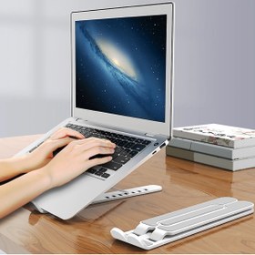 Resim Ayarlanabilir Plastik Dizüstü Katlanabilir Taşınabilir Laptop Uyumlu Sehpası Yükseltici 
