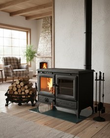 Resim Reyo Stove Halfeti Büyük Camlı Fırınlı Şömine Kuzine Soba 