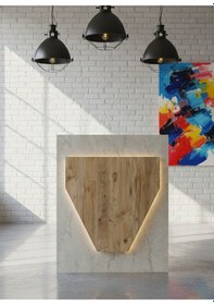 Resim Resital Ledli Karşılama Bankosu G-90 Cm Ofis Kasa Resepsiyon Masası Banko-001-8-6 