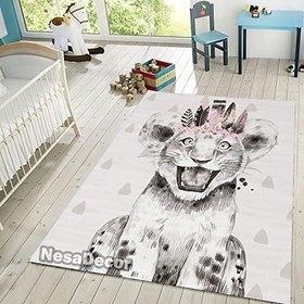 Resim Kaplan Desenli Bebek Ve Çocuk Odası Halısı Oyun Matı Halısı Dokuma Taban Yıkanabilir Anti bakteriyel (100 x 200 cm) 