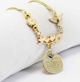 Resim biuti Papatyalı Kuşlu Salkım Metal Ayetel Kürsi Dualı Dikiz Ayna Süsü, Yeni Araba Hediyesi 