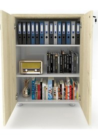 Resim Modüler Dünyası Kapaklı Kitaplık Dosya Dolabı - 80X38X117 (307721161) Beyaz - Meşe 