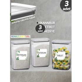 Resim 3'lü Beyaz Deterjan ve Tablet Saklama Kutusu, Vakum Kapaklı, Dekoratif Dikdörtgen 