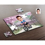 Resim Kişiye Özel Erkek Bisiklet Sürücüsü Karikatürlü Ahşap Puzzle-1 