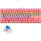 Resim coverzone Leaven K550 Kablolu Pembe Klavye Led RGB 87 Tuşlu Gökkuşağı Renler Mekanik Oyuncu Işıklı Klavye Ergonomik Tasarım Rahat 150cm Kablo Uzunluğu Bilgisayar PC için Mavi Switch 