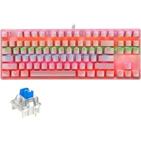 Resim coverzone Leaven K550 Kablolu Pembe Klavye Led RGB 87 Tuşlu Gökkuşağı Renler Mekanik Oyuncu Işıklı Klavye Ergonomik Tasarım Rahat 150cm Kablo Uzunluğu Bilgisayar PC için Mavi Switch 