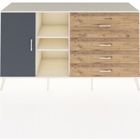 Resim Kronos Konsol 4 Raflı 4 Çekmeceli Tek Kapaklı 176x59x99 Aytaşı-a Aytaşı-antrasit/çam 
