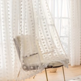 Resim 1 Panelli Romantik Beyaz Kesimli El İşi Perde, Fransız Ülke Yatak Odası Oturma Odası Körfez Pencere Bölücü Çubuk Cebi Işık Filtreleyen Dekoratif Perdeler 