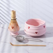 Resim 5 Adet Pembe Kalp Desenli Seramik Matcha Seti, Sevimli Matcha Kase, Çırpma Çubuğu ve Tutucu, Bambu Kaşık, Elek Dahil, Matcha Severler ve Yeni Başlayanlar İçin 5 Parça Matcha Seti 