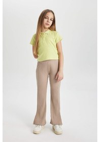 Resim DeFacto Kız Çocuk Slim Fit Dar Kesim Polo Yaka Basic Düz Fitilli Kaşkorse Kısa Kollu Tişört Z7794A624SMGN664 