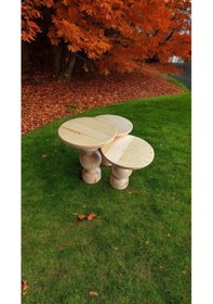 Resim Wood Wooden Ahşap 3 Lü Set Mantar Yan Sehpa Modern Fiskos / Naturel Renk/ Zigon Sehpa Naturel 