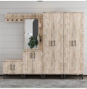 Resim Garaj Home Modern Aynalı Raflı Portmanto Vestiyer Çok Renkli 