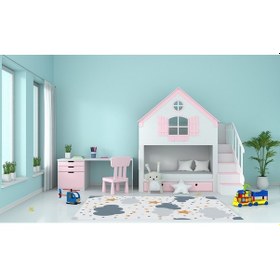 Resim Kaymaz Tabanlı Ince Yıkanabilir Çocuk Halısı Yıldız Bulut Çok Renkli 