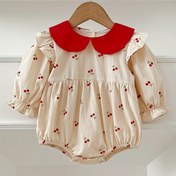 Resim Kızlar için Kiraz Çiçeği Desenli Doll Yaka Kısa Kollu Petal Uzun Kollu Body A8018, Dış Mekan İçin Mükemmel 