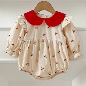 Resim Kızlar için Kiraz Çiçeği Desenli Doll Yaka Kısa Kollu Petal Uzun Kollu Body A8018, Dış Mekan İçin Mükemmel 