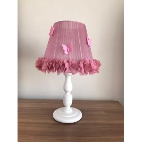 Resim Bebek Çocuk Odası Abajur Gül Kurusu Çiçek Kelebekli 
